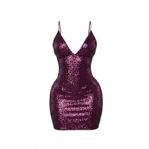 Fashion Nova Sparkle With Me Sequin Mini Dress Magenta Size S